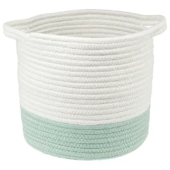 Gifi Rangement|Panière ronde bicolore en coton vert et blanc Ø25xH.23 cm