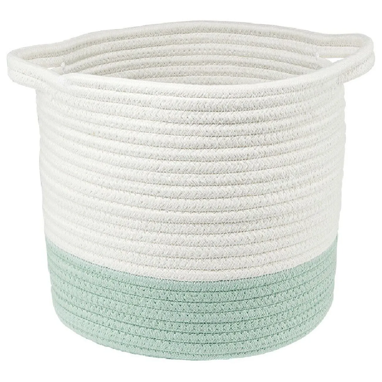 Gifi Rangement|Panière ronde bicolore en coton vert et blanc Ø25xH.23 cm