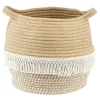 Gifi Rangement|Panière ronde coton tissé naturel décor macramé Ø30xH.26 cm