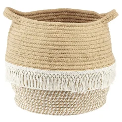 Gifi Rangement|Panière ronde coton tissé naturel décor macramé Ø30xH.26 cm