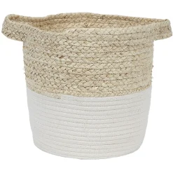 Gifi Rangement|Panière ronde en coton tissé blanc naturel H28 cm