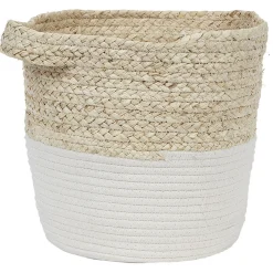 Gifi Rangement|Panière ronde en coton tissé blanc naturel H28 cm