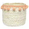 Gifi Rangement|Panière ronde en jonc naturel avec pompons orange Ø16 cm