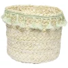 Gifi Rangement|Panière ronde en jonc naturel avec pompons vert Ø19 cm