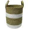 Gifi Rangement|Panière ronde en jute naturel bandes blanches Ø30xH40 cm - LENA