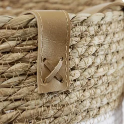 Gifi Rangement|Panière ronde en jute naturel bandes blanches Ø30xH40 cm - LENA