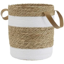 Gifi Rangement|Panière ronde en jute naturel bandes blanches Ø25xH30 cm - LENA