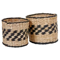 Gifi Rangement|Panière ronde en osier tressé bicolore noir naturel x2
