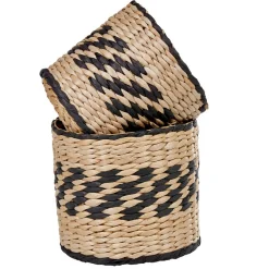 Gifi Rangement|Panière ronde en osier tressé bicolore noir naturel x2