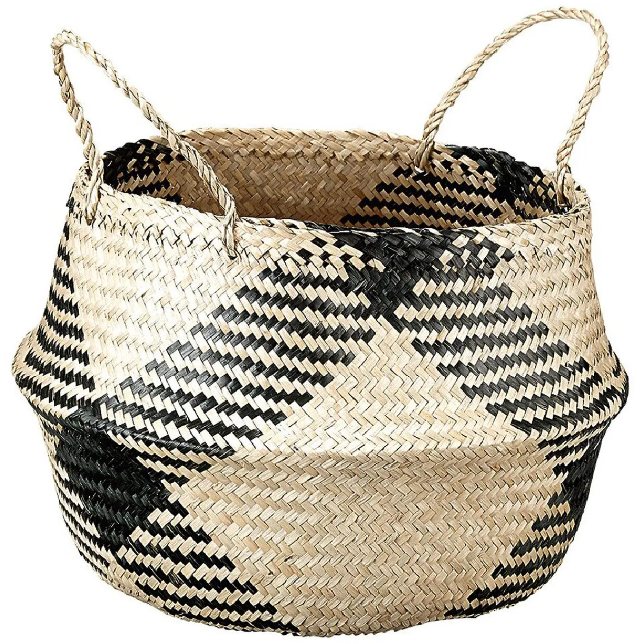 Gifi Rangement|Panière ronde jonc de mer naturel et noir