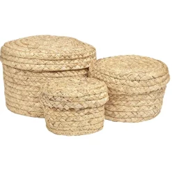 Gifi Rangement|Panière ronde jonc tressé avec couvercle x3
