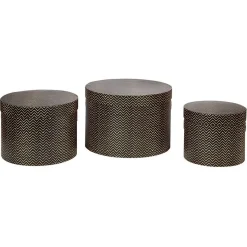 Gifi Rangement|Panière ronde marron motif zig zag doré x 3