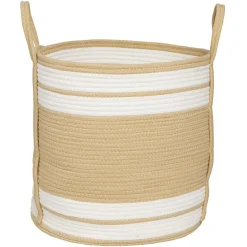 Gifi Rangement|Panière ronde naturel bandes blanches Ø43xH43 cm - SAMI