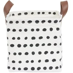 Gifi Rangement|Panière tissu carrée avec anse motif pois noir et blanc 20x20x20cm