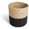 Gifi Rangement|Panière tressée bi-matière coton et jacynthe noir et naturel Ø24xH24cm