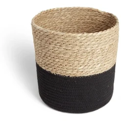 Gifi Rangement|Panière tressée bi-matière coton et jacynthe noir et naturel Ø27xH24cm