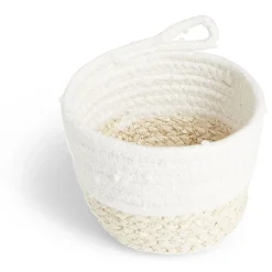 Gifi Rangement|Panière tressée coton, maïs et polyester blanc et beige Ø15xH12cm