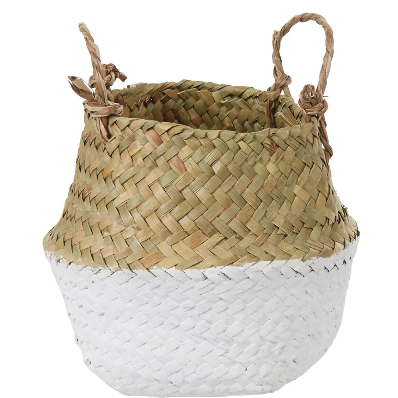 Gifi Rangement|Panière tressée jonc de mer bicolore blanc naturel