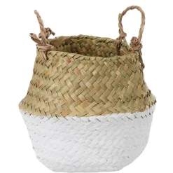 Gifi Rangement|Panière tressée jonc de mer bicolore blanc naturel