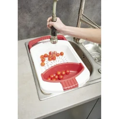 Gifi Passoire 2 en 1 planche à découper amovible rouge et blanche