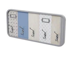 Gifi Rangement|Patère à clefs déco murale 5 crochets et porte étiquettes