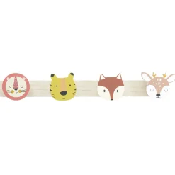 Gifi Rangement|Patère bois tête d'animaux pour enfant 4 crochets 55x8,5xH4,8cm