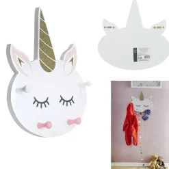 Gifi Rangement|Patère licorne 4 crochets blanc rose doré