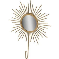 Gifi Rangement|Patère miroir forme soleil métal doré