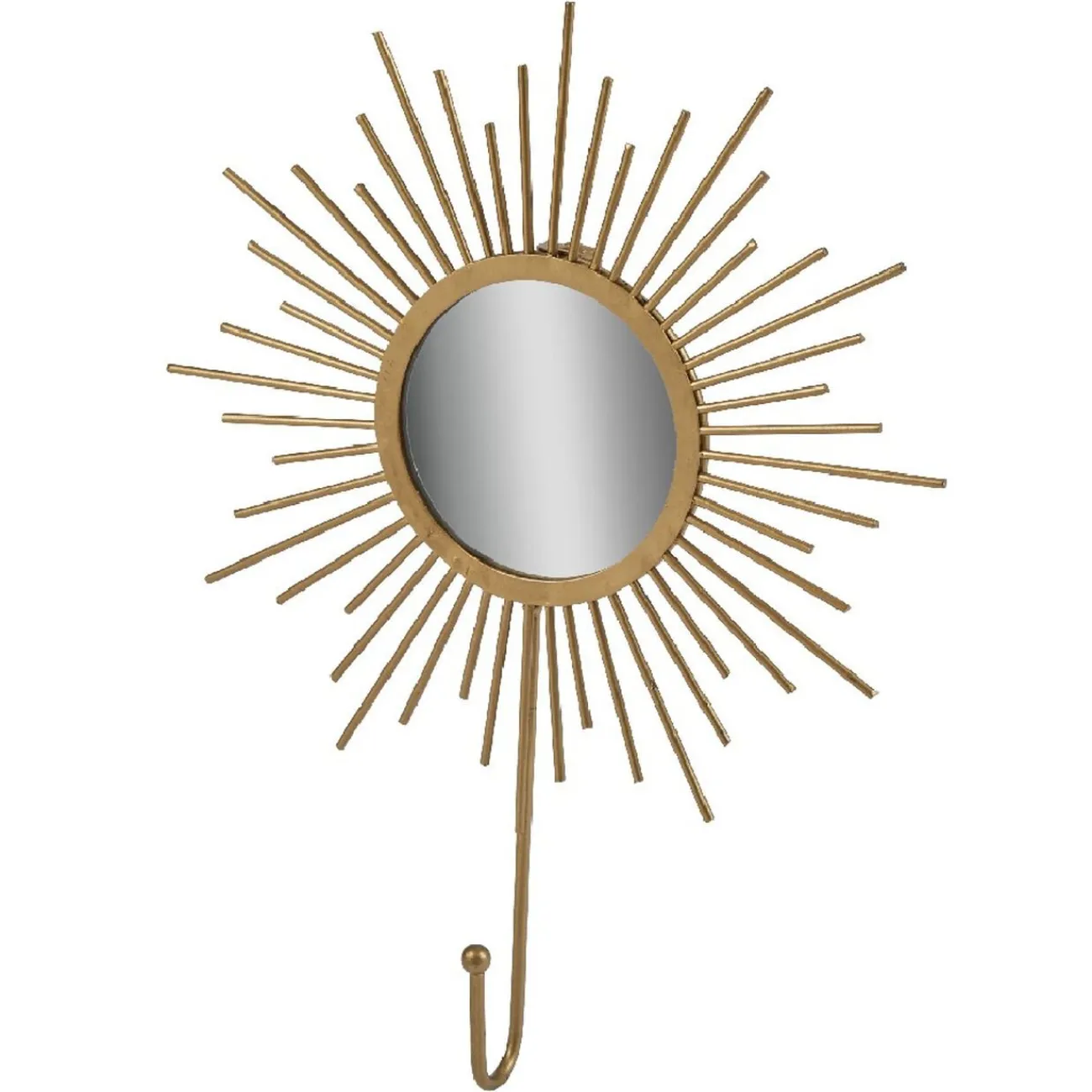 Gifi Rangement|Patère miroir forme soleil métal doré