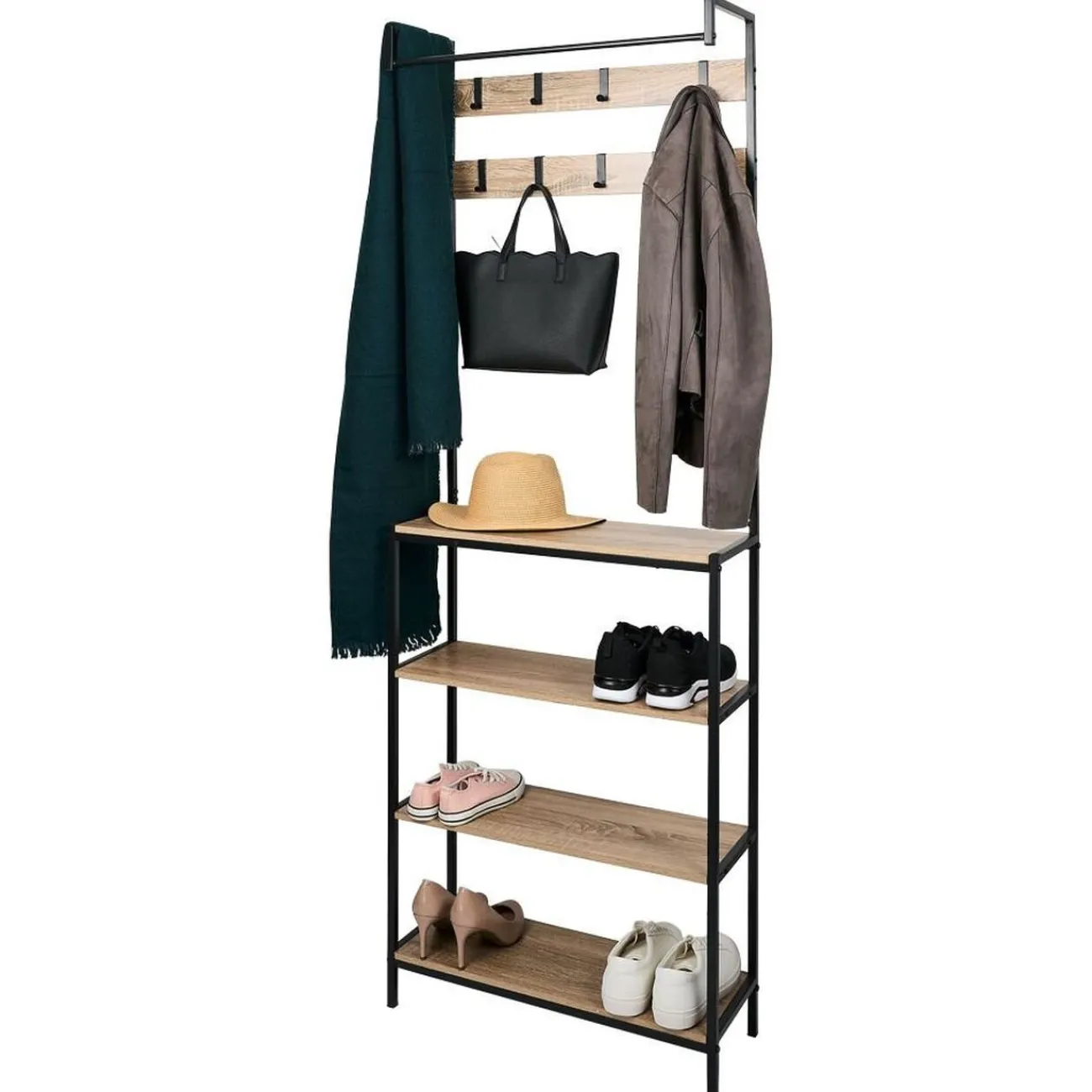 Gifi Rangement|Penderie 8 patères et 4 étagères 68x23x180cm