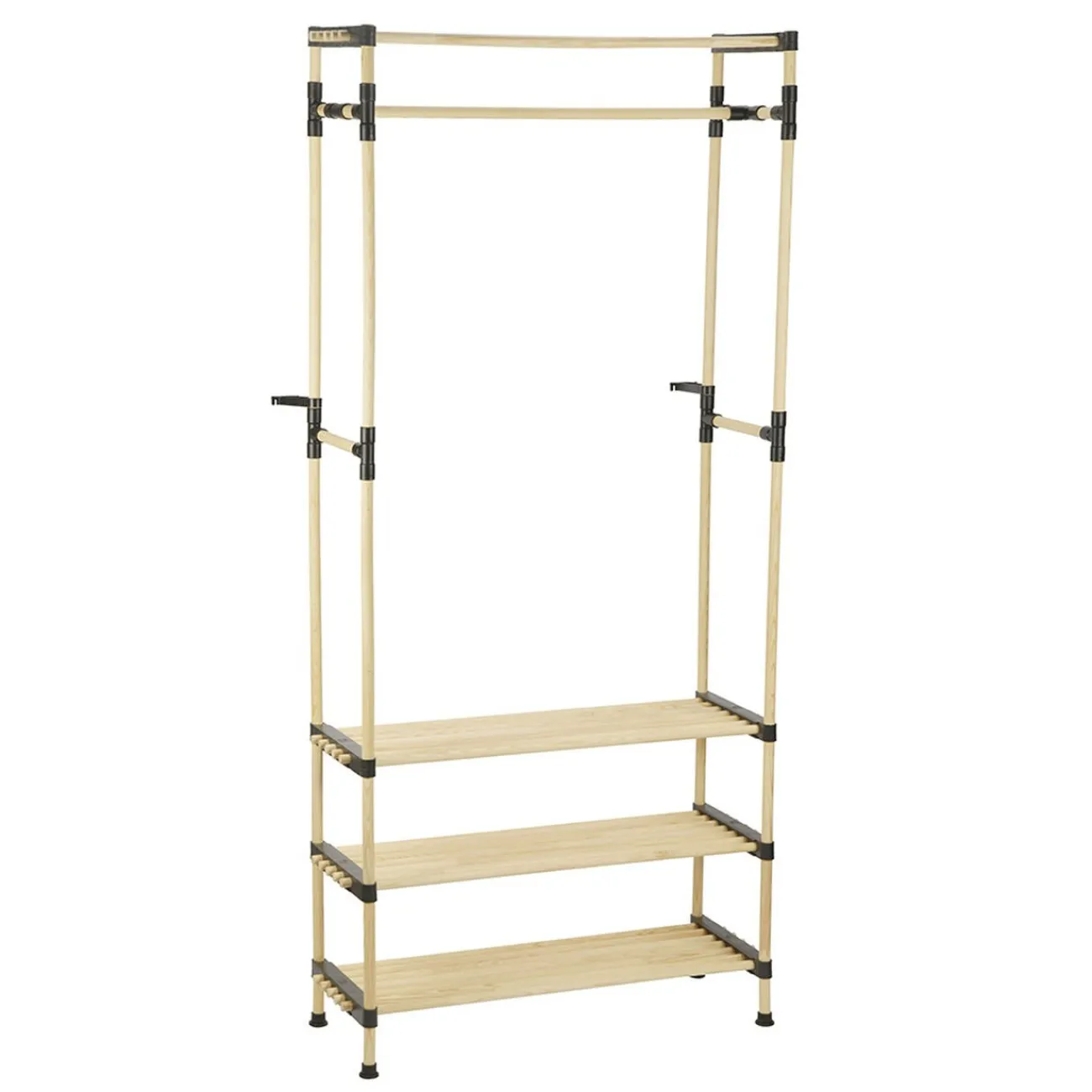 Gifi Rangement|Penderie avec 3 étageres bois beige et plastique noir - 77x28xH164cm