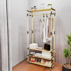 Gifi Rangement|Penderie avec 3 étageres bois beige et plastique noir - 77x28xH164cm