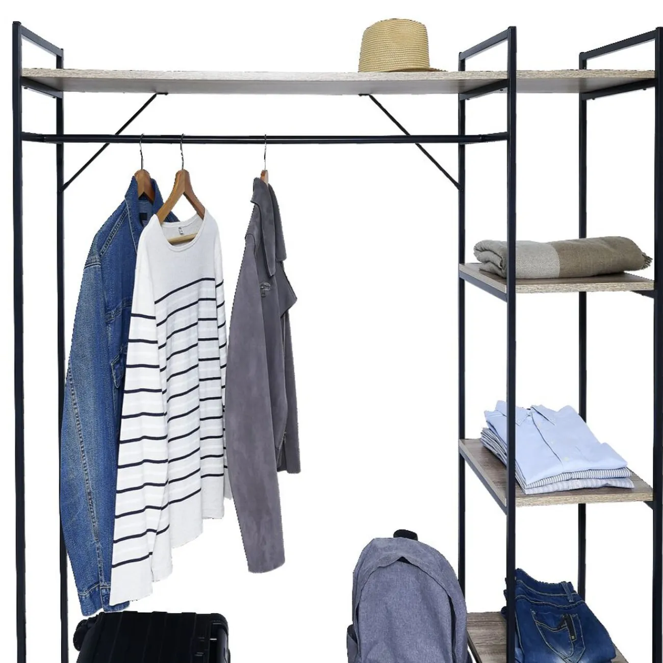 Gifi Rangement|Penderie bois XXL 6 étagères 160x40xH180cm