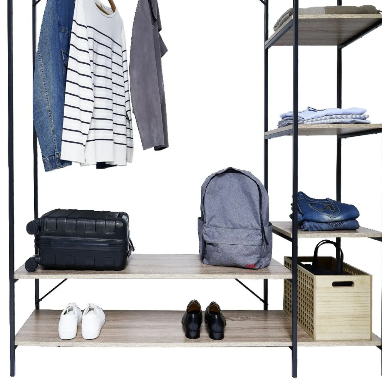 Gifi Rangement|Penderie bois XXL 6 étagères 160x40xH180cm