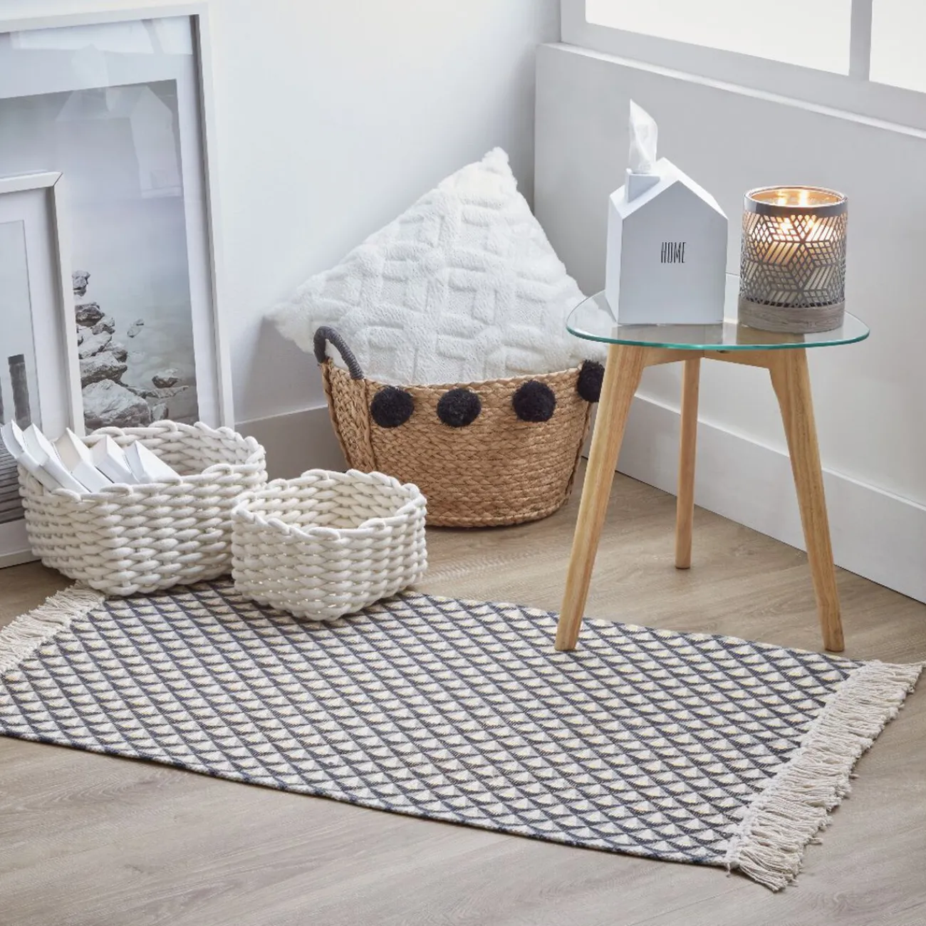 Gifi Rangement|Petite panière en osier à pompons