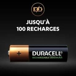 Gifi Pile^Pile rechargeable Duracell AA 1300 mAh, LR6 - Lot de 4