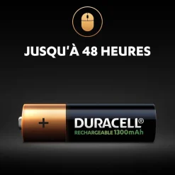 Gifi Pile^Pile rechargeable Duracell AA 1300 mAh, LR6 - Lot de 4