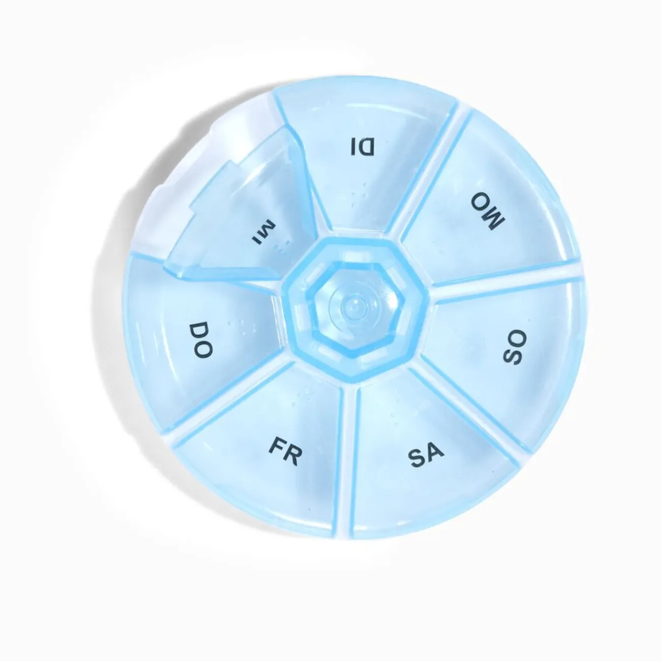 Gifi Rangement|Pilulier 1 semaine 7 compartiments rond plastique bleu Ø8,5cm