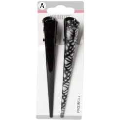 Gifi Beauté^Pince Ibis métal uni et imprimé noir gris L13 cm x2