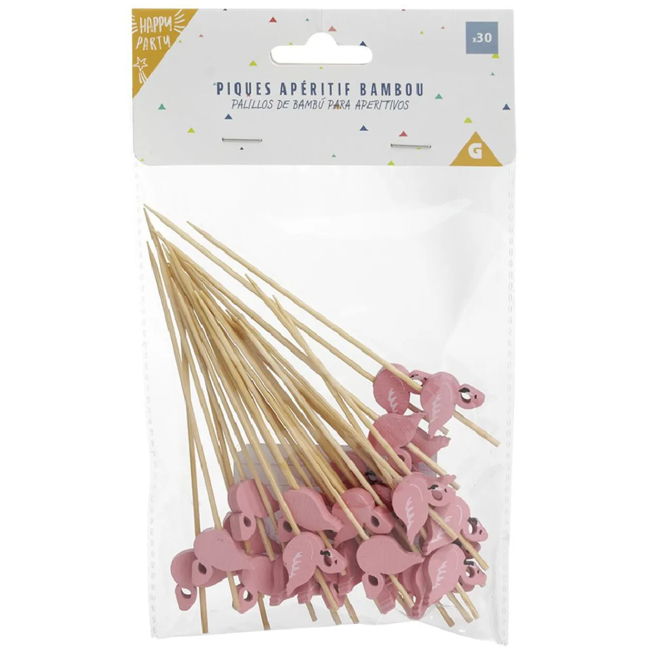 Gifi Pique pour apéritif décor pastéque, ananas, cactus ou flamand rose en bambou x30