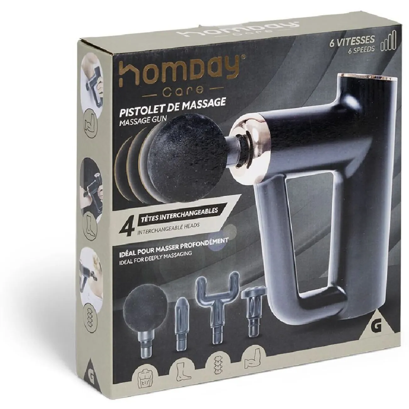 Gifi Bien-Être^Pistolet de massage 4 têtes interchangeables et 6 vitesses