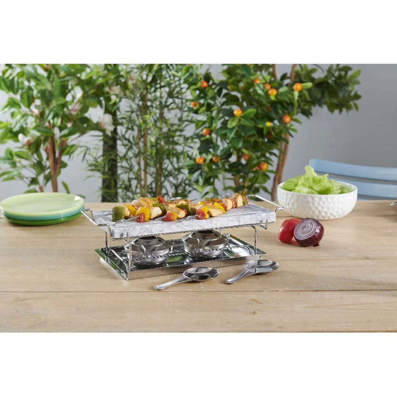 Gifi Plancha pierre à cuire marbre avec plateau métal