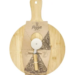 Gifi Planche à découper 6 parts en bambou Ø32cm avec roulette à pizza