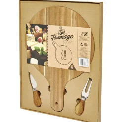 Gifi Planche à servir en bambou Ø25cm avec accessoires pour fromage x2