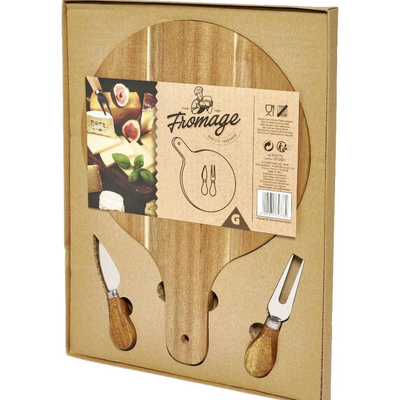 Gifi Planche à servir en bambou Ø25cm avec accessoires pour fromage x2
