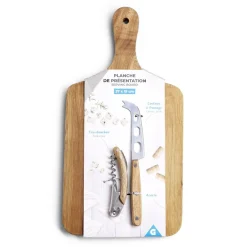 Gifi Planche de présentation avec couteau et tire-bouchon acacia 37x19cm