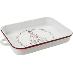 Gifi Plat à four émaillé Noël blanc et rouge