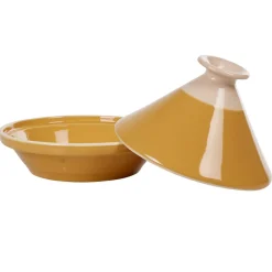 Gifi Plat à tajine en faïence jaune moutarde et blanc ivoire