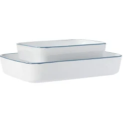 Gifi Plat cuisson rectangulaire blanc bordure bleue 1L et 2L x2