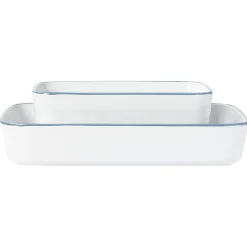 Gifi Plat cuisson rectangulaire blanc bordure bleue 1L et 2L x2